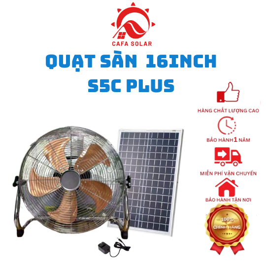 Quạt Sàn 5 Cánh, 16 Inch Năng Lượng Mặt Trời